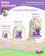 Gatita Aventurera 🏡 - Tula personalizada para niña – multiusos con nombre