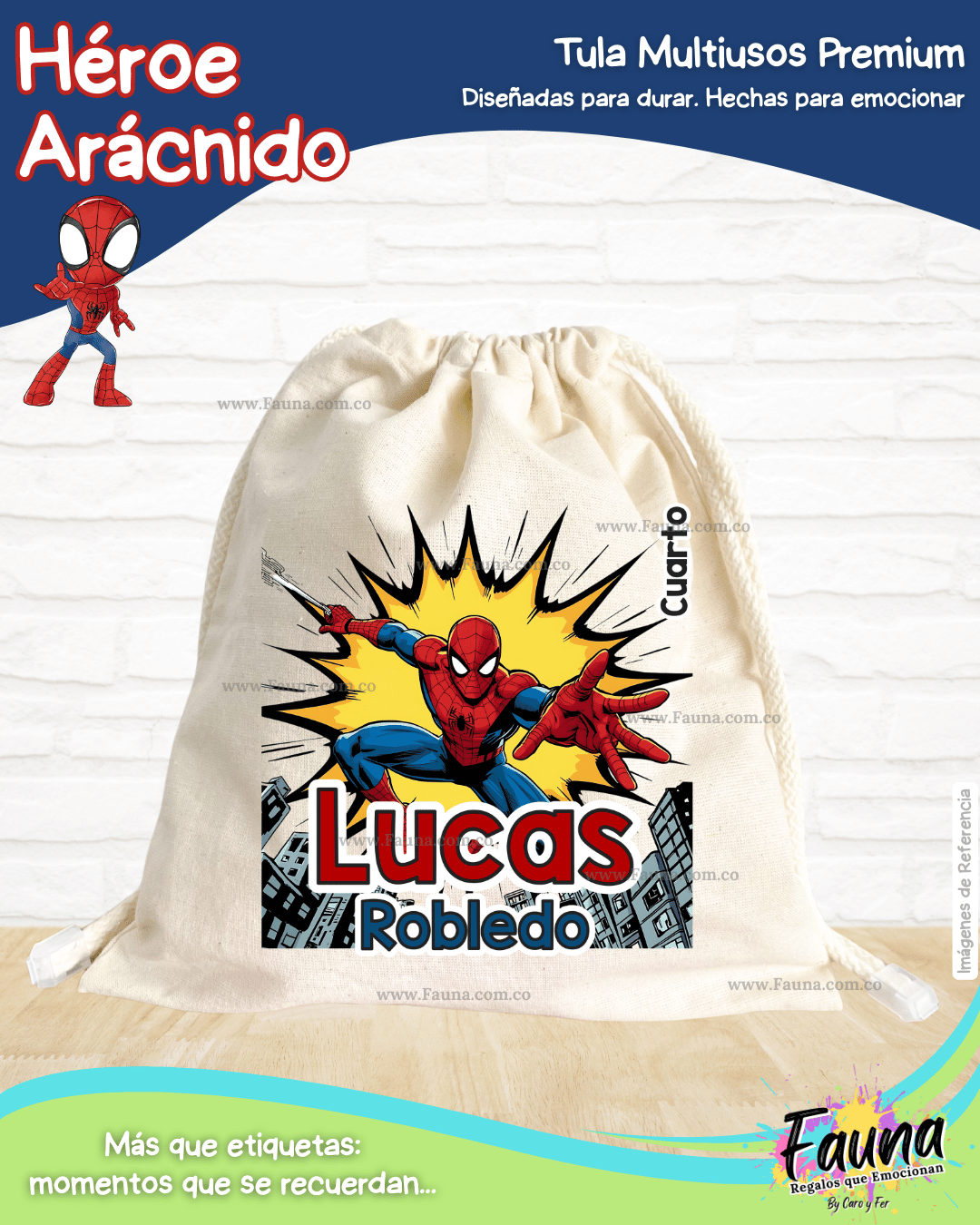 Héroe Arácnido 🕷️ - Tula personalizada para niño – multiusos con nombre