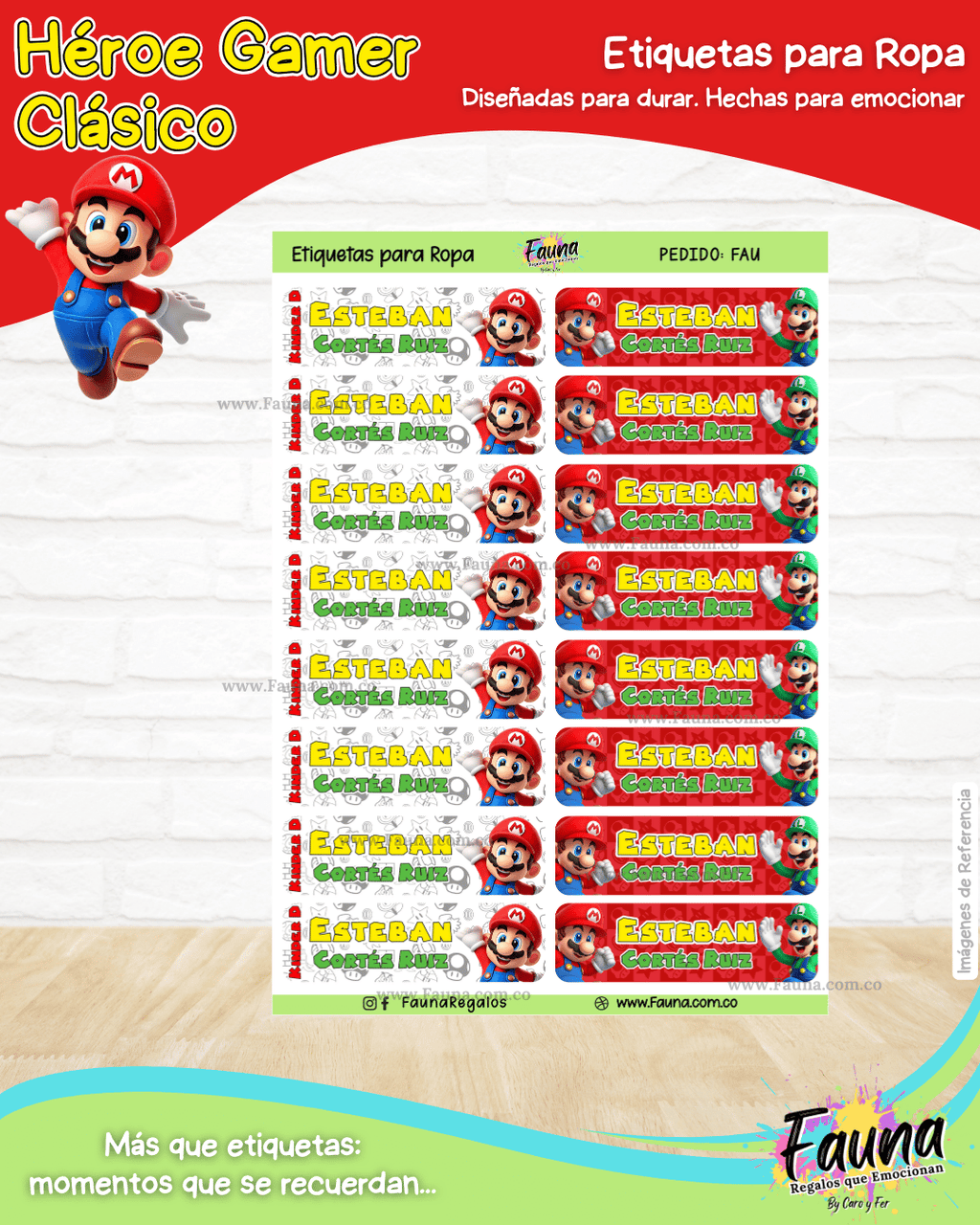 Héroe Gamer Clásico 🍄 - Etiquetas Escolares Premium Personalizadas
