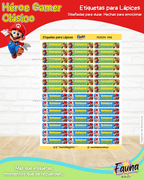 Héroe Gamer Clásico 🍄 - Etiquetas Escolares Premium Personalizadas