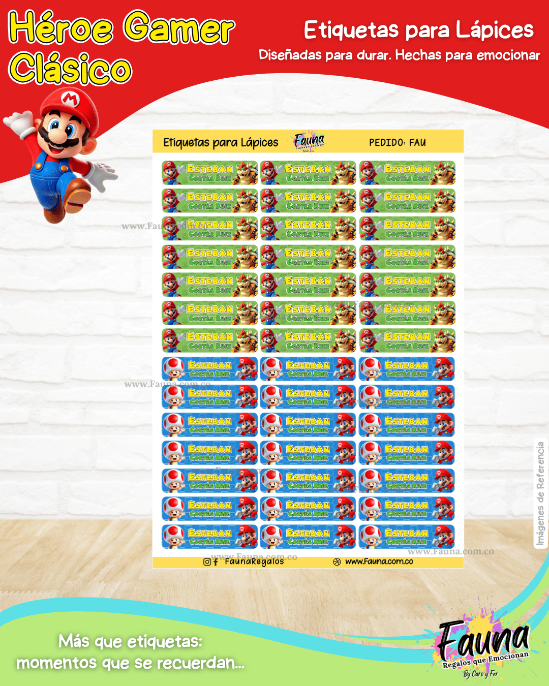 Héroe Gamer Clásico 🍄 - Etiquetas Escolares Premium Personalizadas