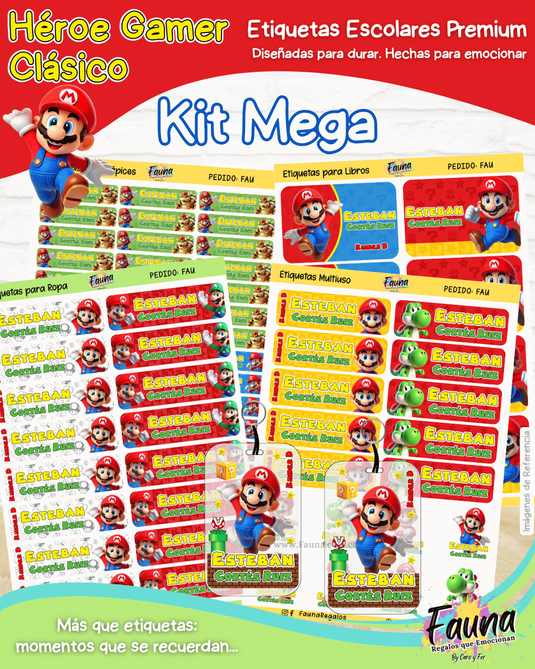 Héroe Gamer Clásico 🍄 - Etiquetas Escolares Premium Personalizadas
