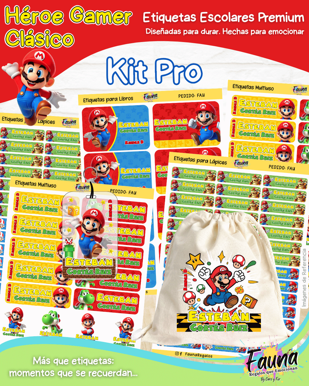 Héroe Gamer Clásico 🍄 - Etiquetas Escolares Premium Personalizadas