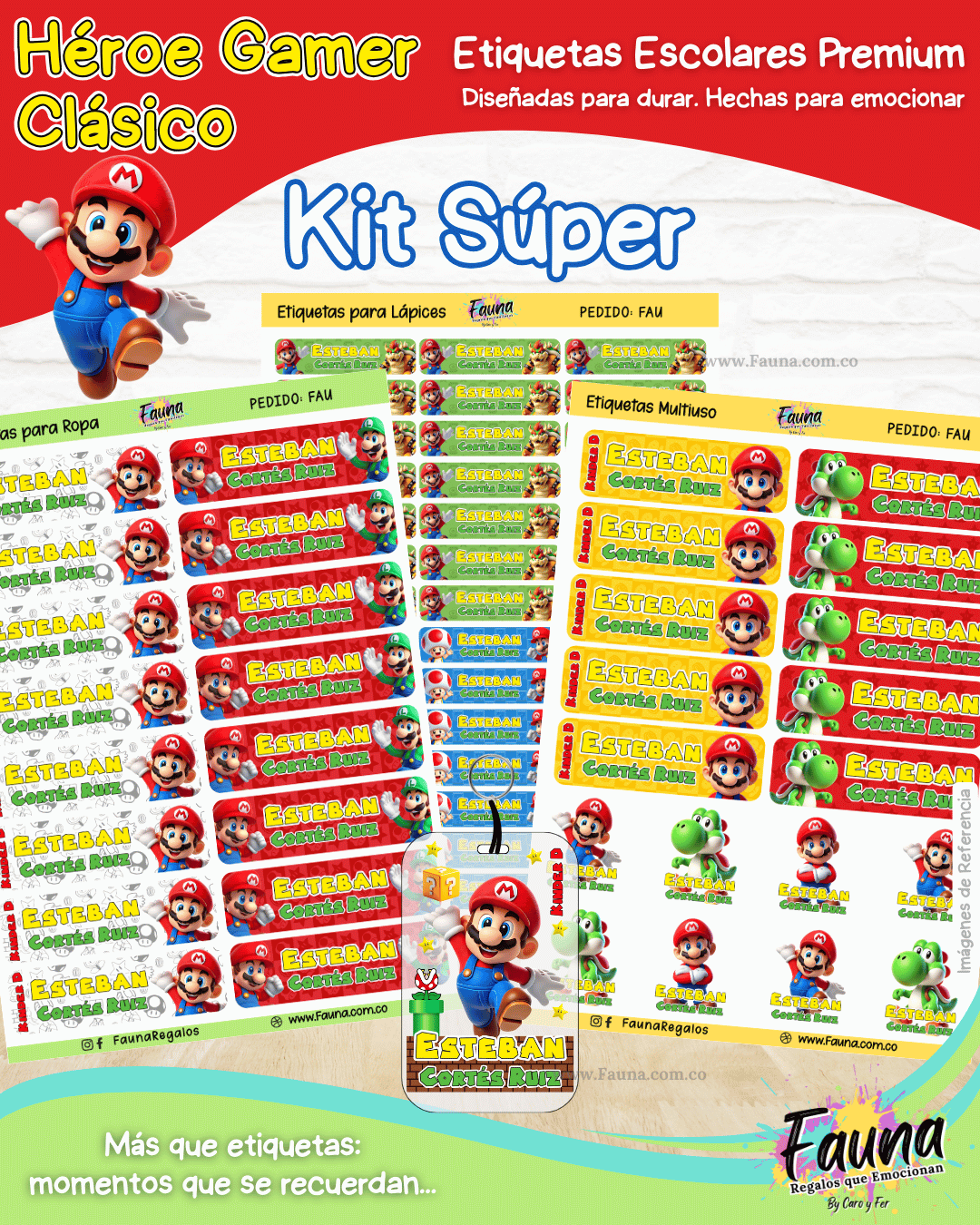 Héroe Gamer Clásico 🍄 - Etiquetas Escolares Premium Personalizadas