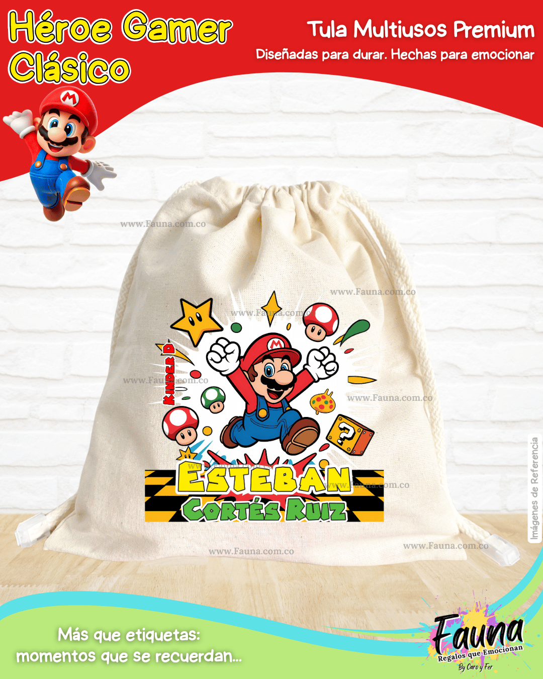 Héroe Gamer Clásico 🍄 - Tula personalizada para niños – multiusos con nombre