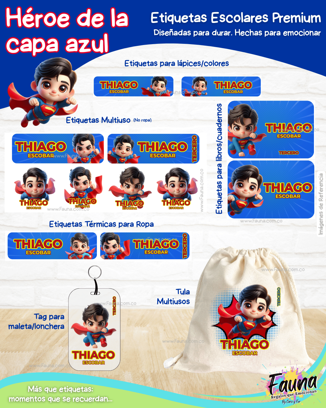 Héroe de la Capa Azul 🛡️ - Etiquetas Escolares Premium Personalizadas