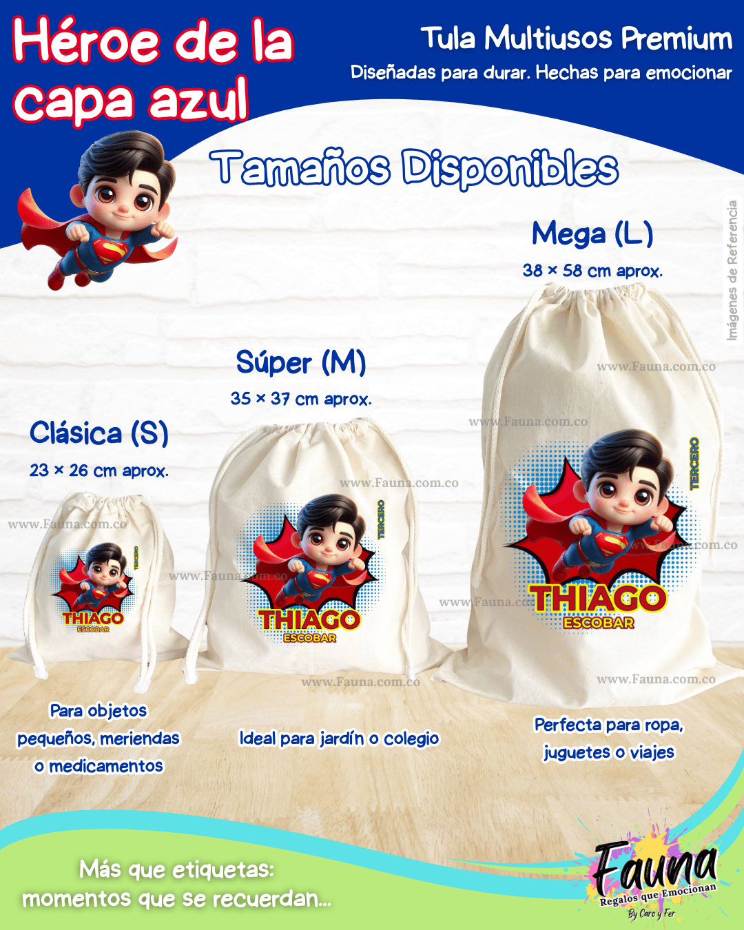 Héroe de la Capa Azul 🛡️ - Tula personalizada para niño – multiusos con nombre