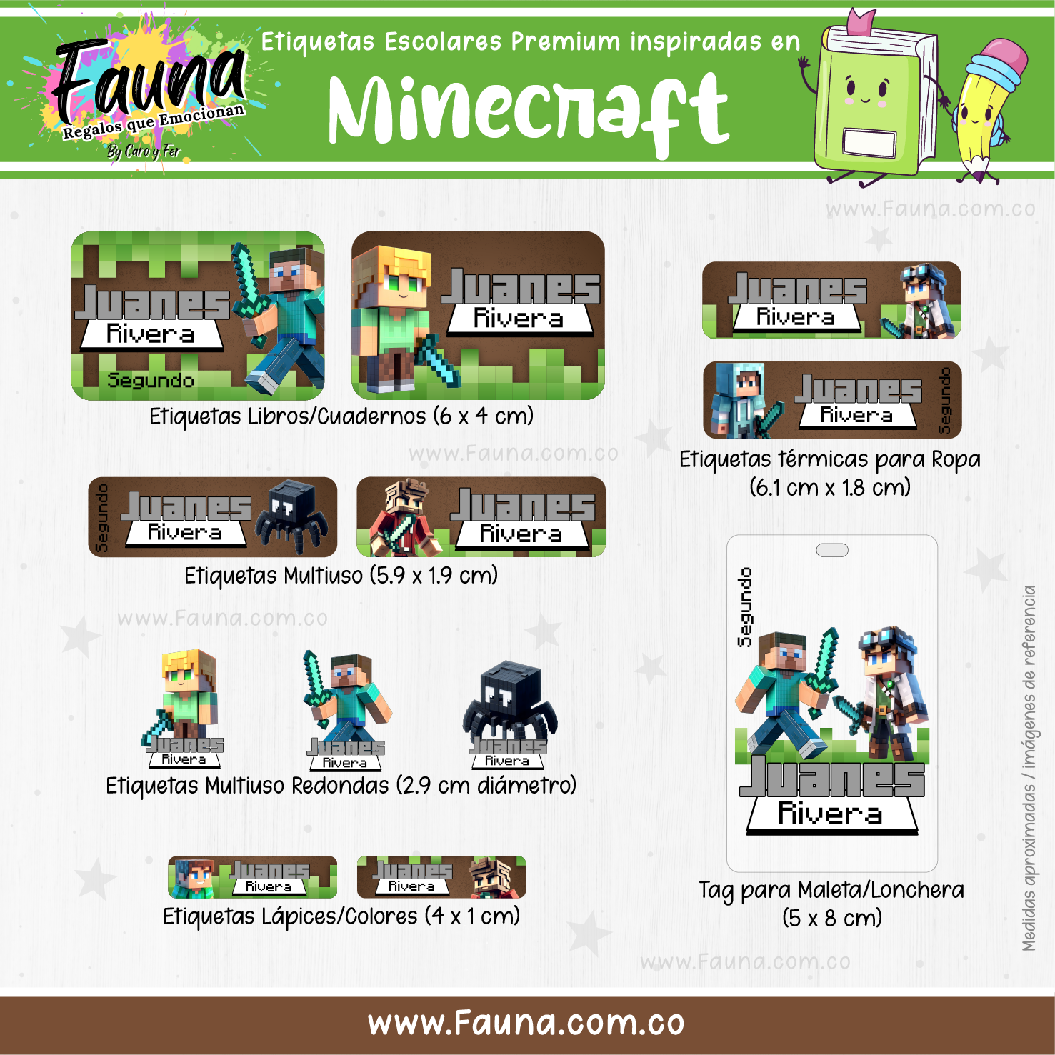 Minecraft 🟩 - Etiquetas Escolares Premium Personalizadas
