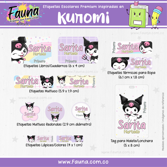 Etiquetas Escolares Premium Personalizadas – Kuromi 🖤✨