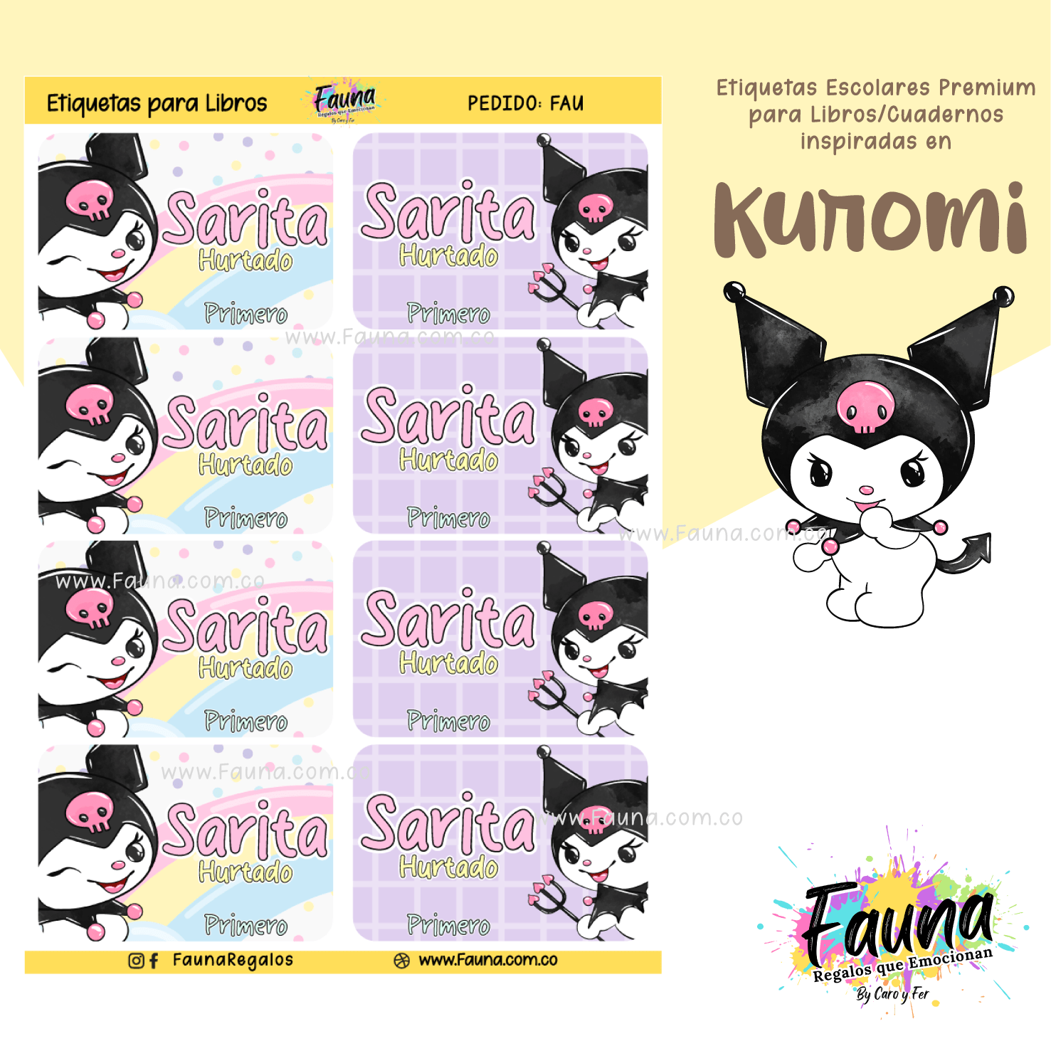 Kuromi 💜 - Etiquetas Escolares Premium Personalizadas