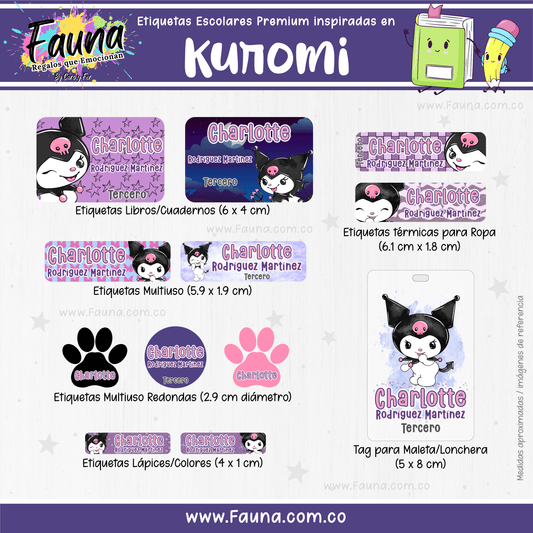 Etiquetas Escolares Premium Personalizadas – inspiradas en Kuromi 🖤✨ - Fauna Regalos que emocionan