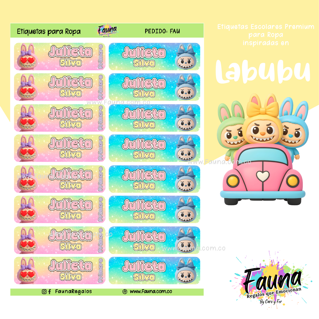Labubu 🌈 - Etiquetas Escolares Premium Personalizadas