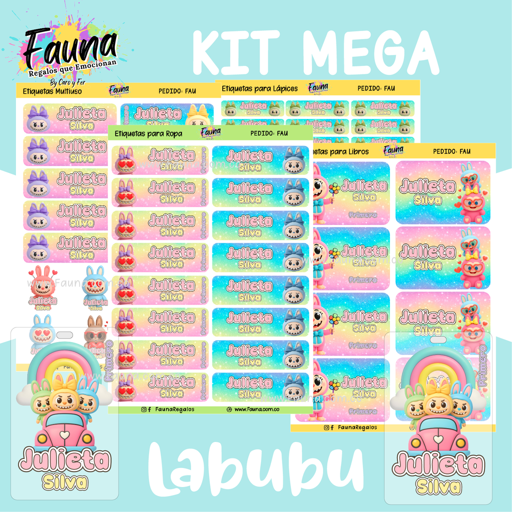 Labubu 🌈 - Etiquetas Escolares Premium Personalizadas