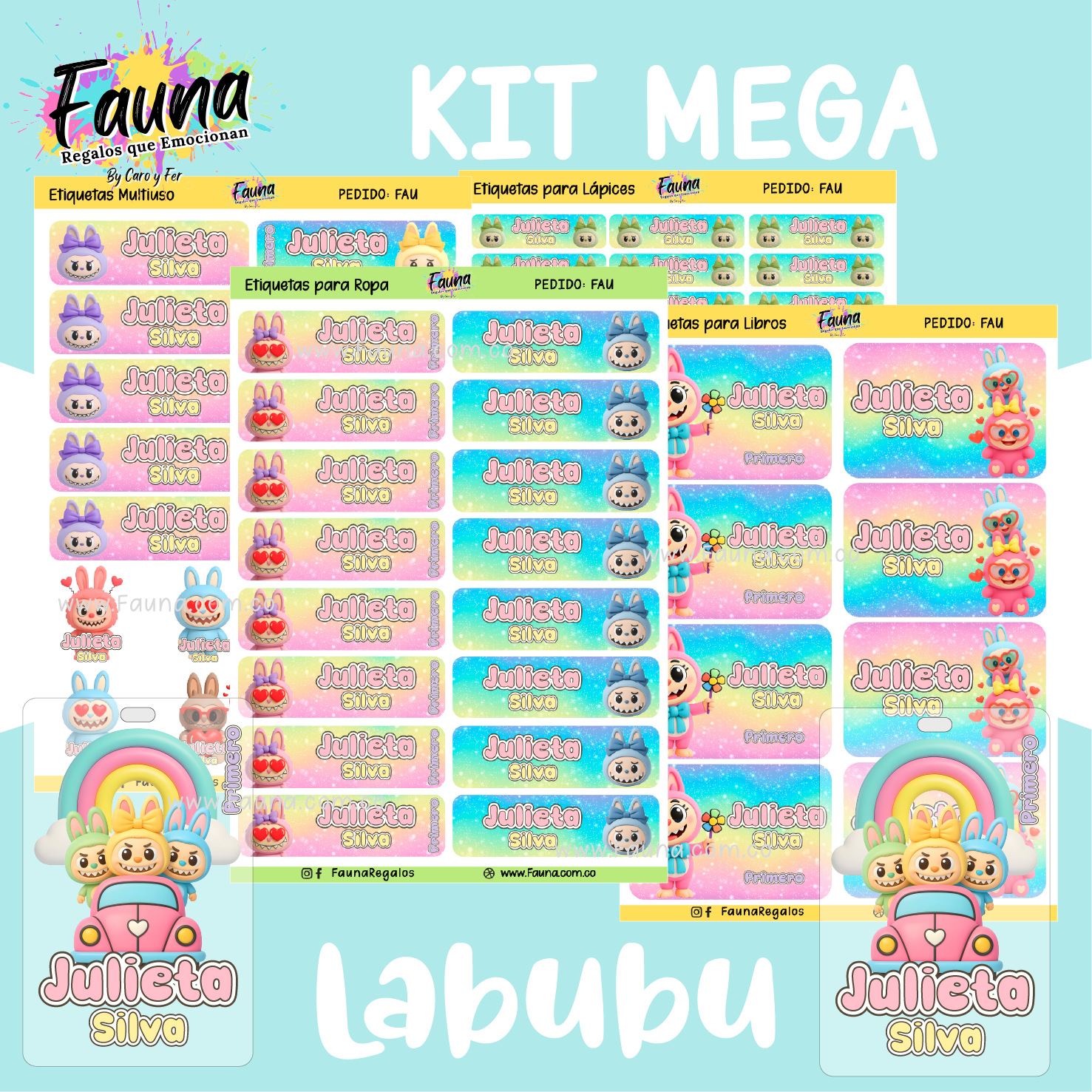 Labubu 🌈 - Etiquetas Escolares Premium Personalizadas