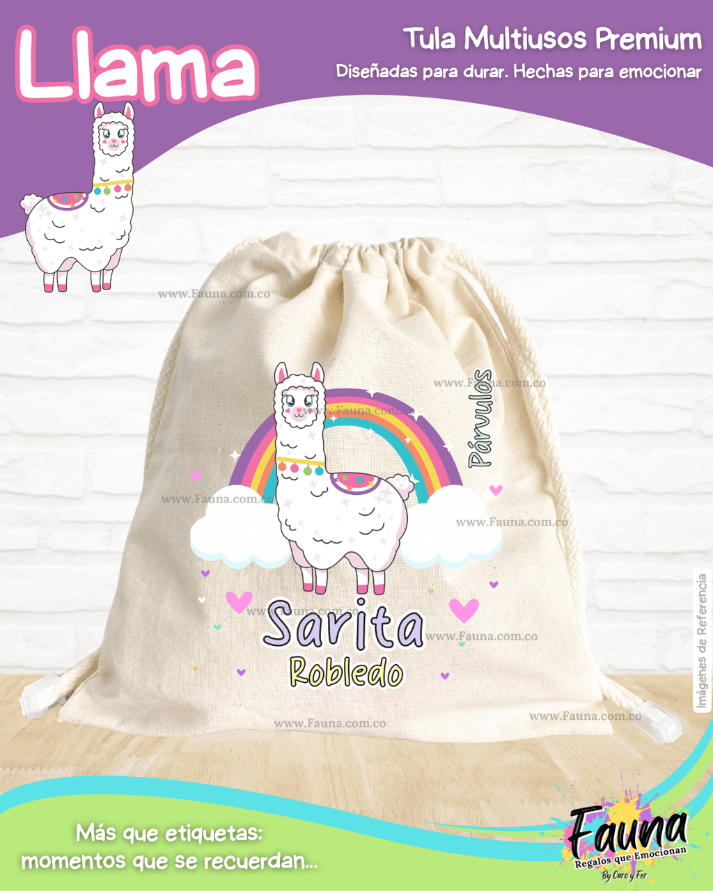 Llama 🦙 - Tula personalizada para niña – multiusos con nombre