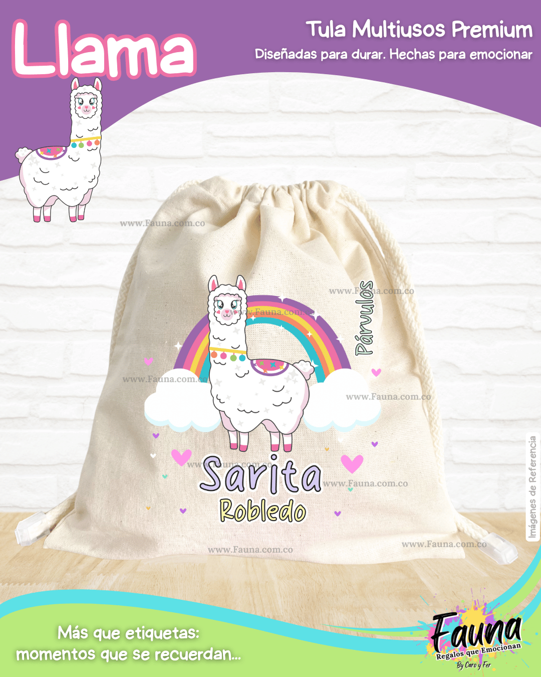 Llama 🦙 - Tula personalizada para niña – multiusos con nombre