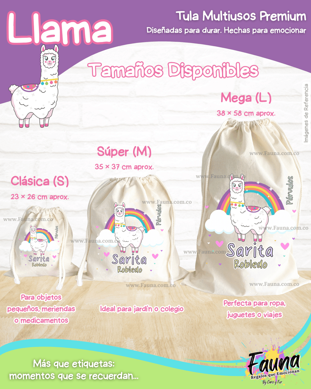 Llama 🦙 - Tula personalizada para niña – multiusos con nombre