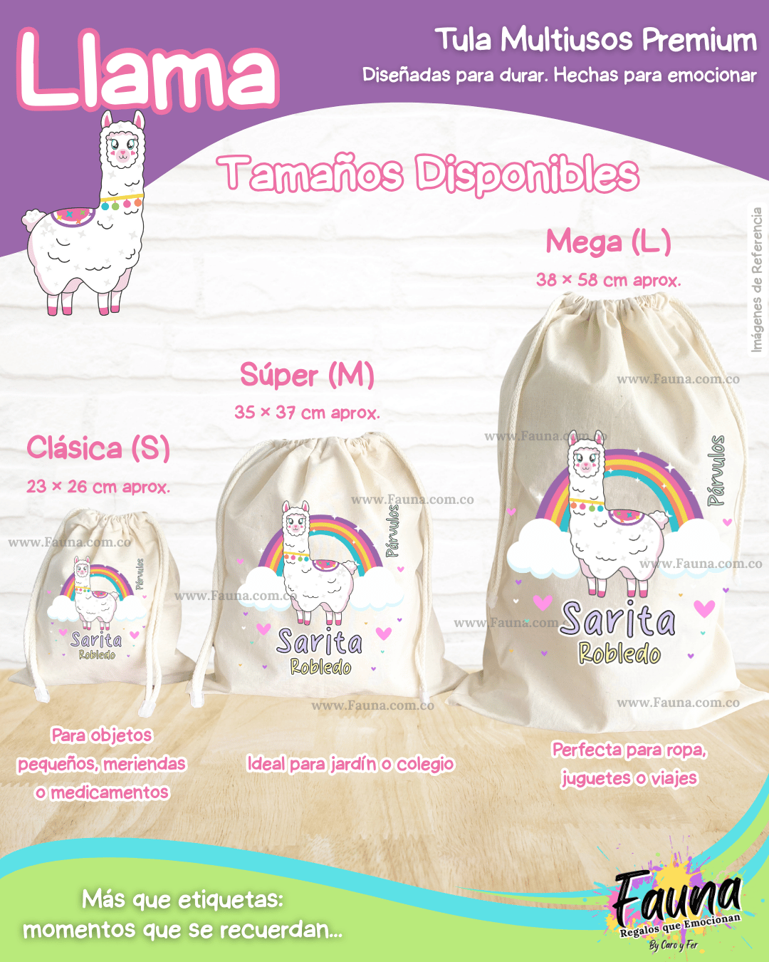 Llama 🦙 - Tula personalizada para niña – multiusos con nombre