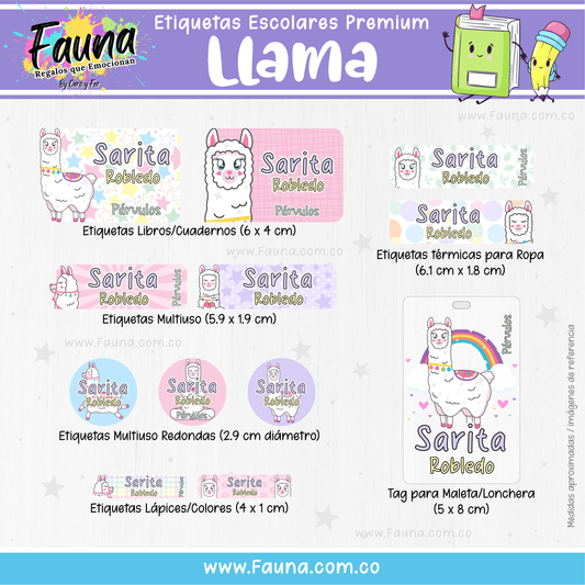 Etiquetas Escolares Premium Personalizadas – Llama 🦙