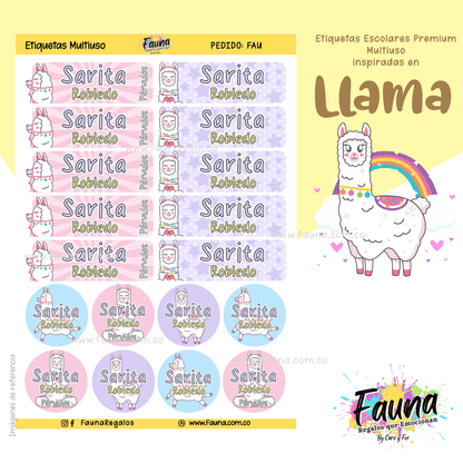 Etiquetas Escolares Premium Personalizadas – Llama 🦙