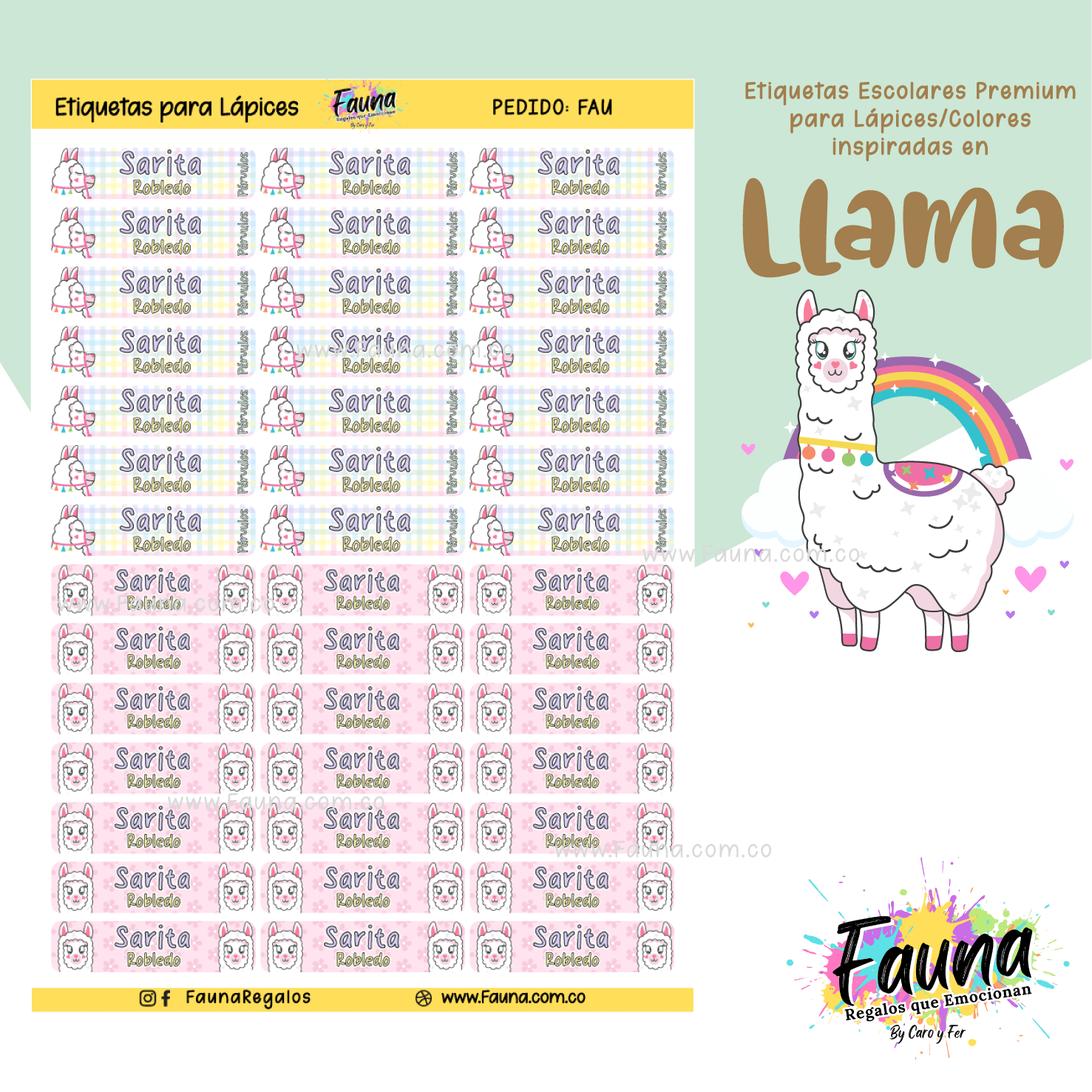 Llama 🦙 - Etiquetas Escolares Premium Personalizadas