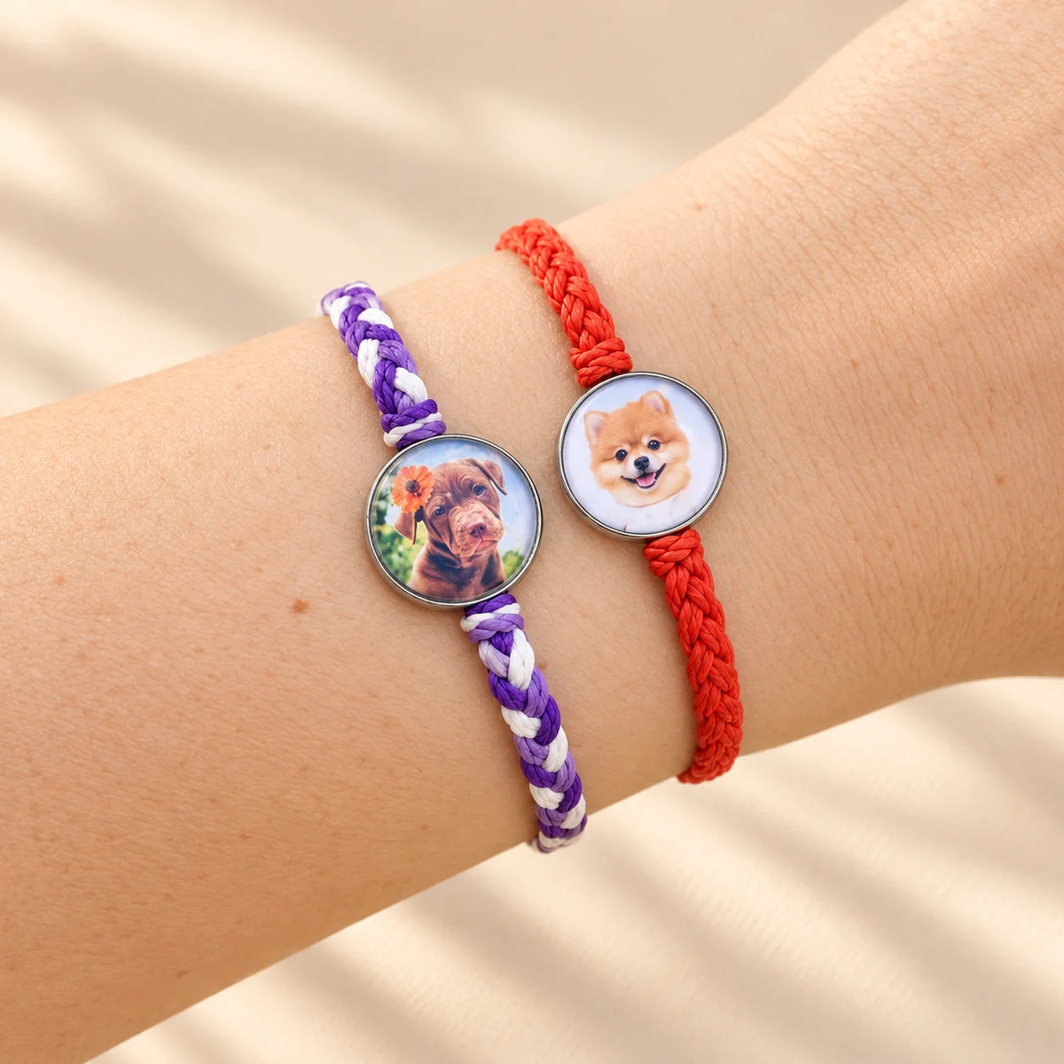 2 Pulseras Tejidas a Mano con Foto Personalizadas