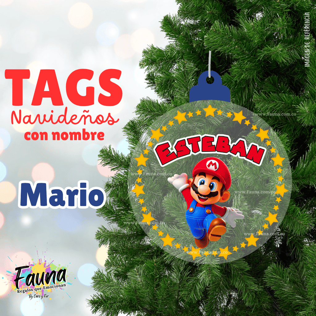 Mario – Tag Navideño Personalizado con Nombre 🎄