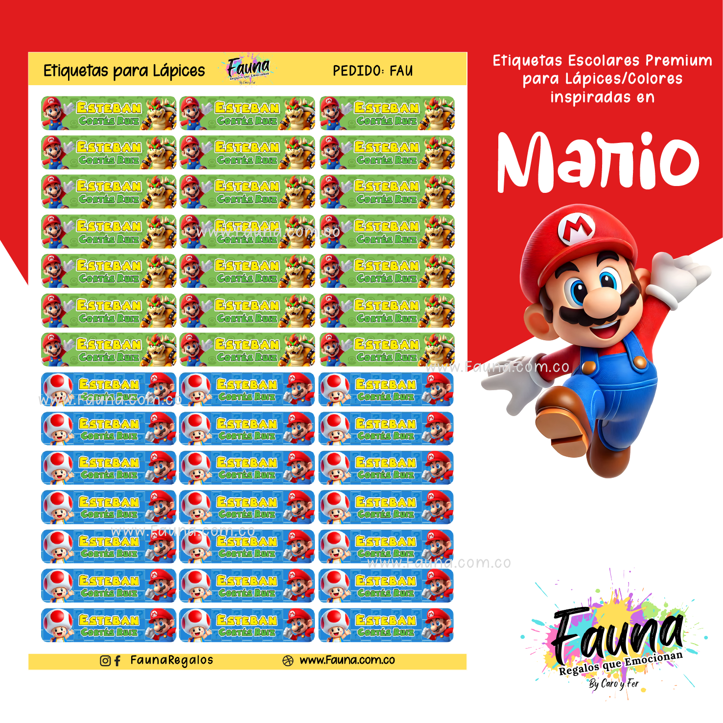 Mario 🍄 - Etiquetas Escolares Premium Personalizadas