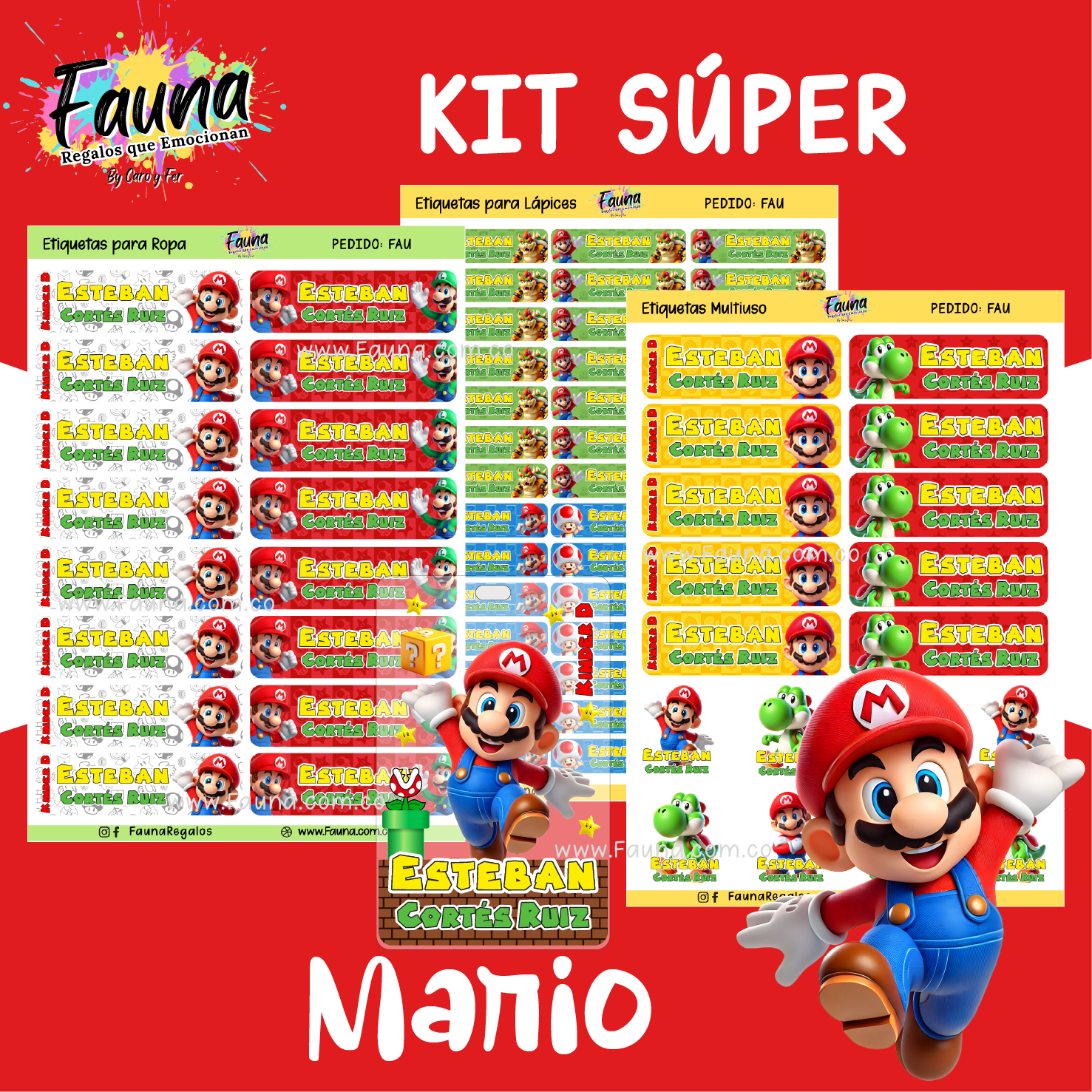Mario 🍄 - Etiquetas Escolares Premium Personalizadas