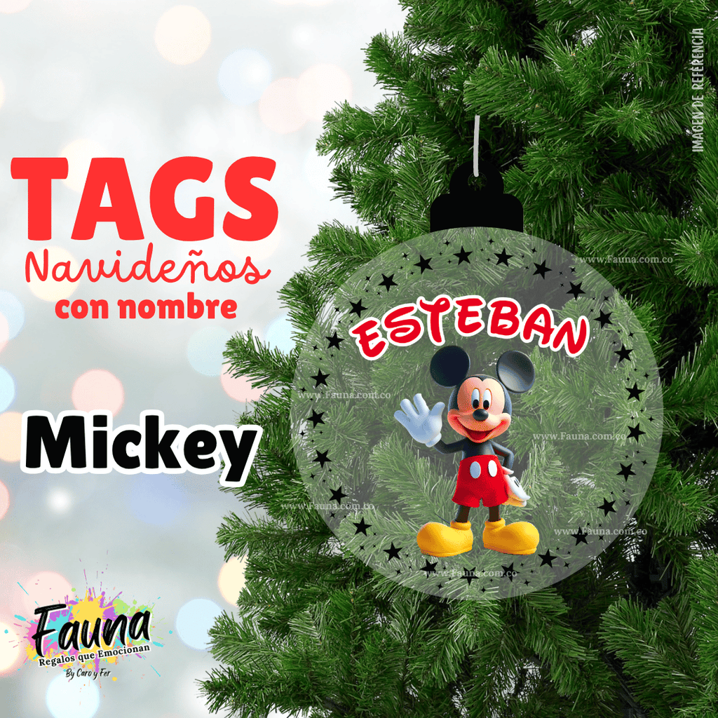Mickey – Tag Navideño Personalizado con Nombre 🎄