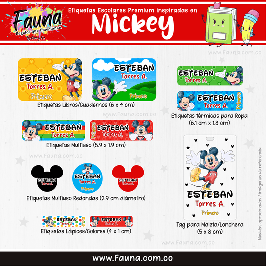 Etiquetas Escolares Premium Personalizadas – Mickey 🐭✨