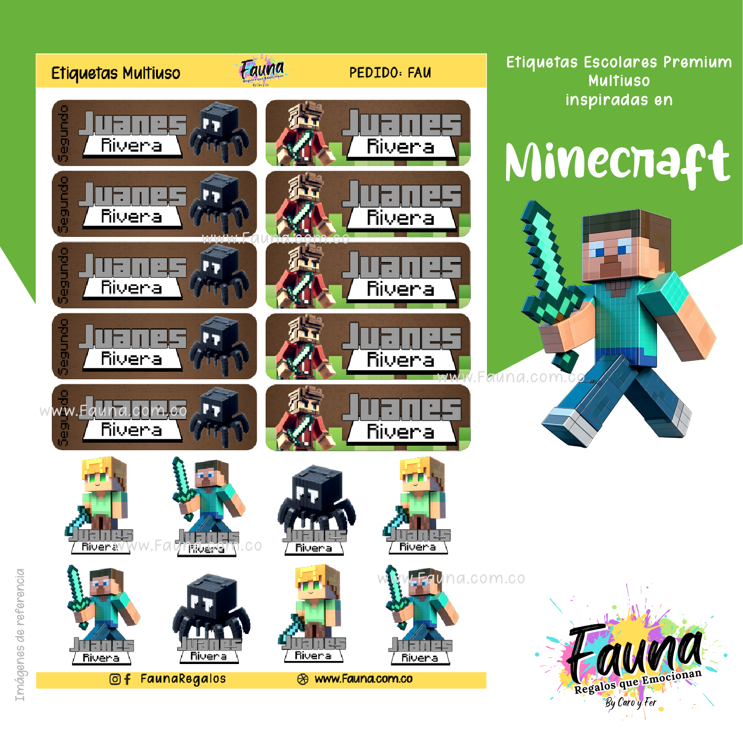 Minecraft 🟩 - Etiquetas Escolares Premium Personalizadas