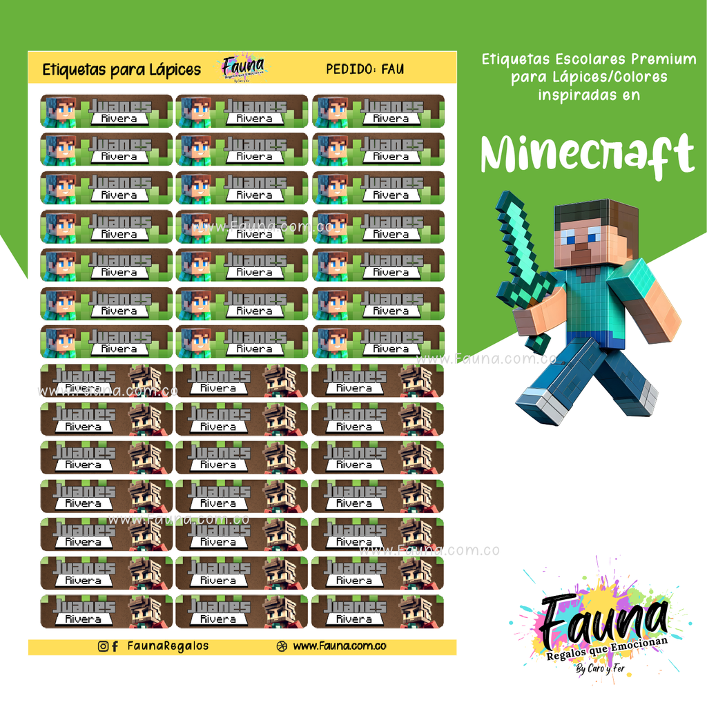 Minecraft 🟩 - Etiquetas Escolares Premium Personalizadas