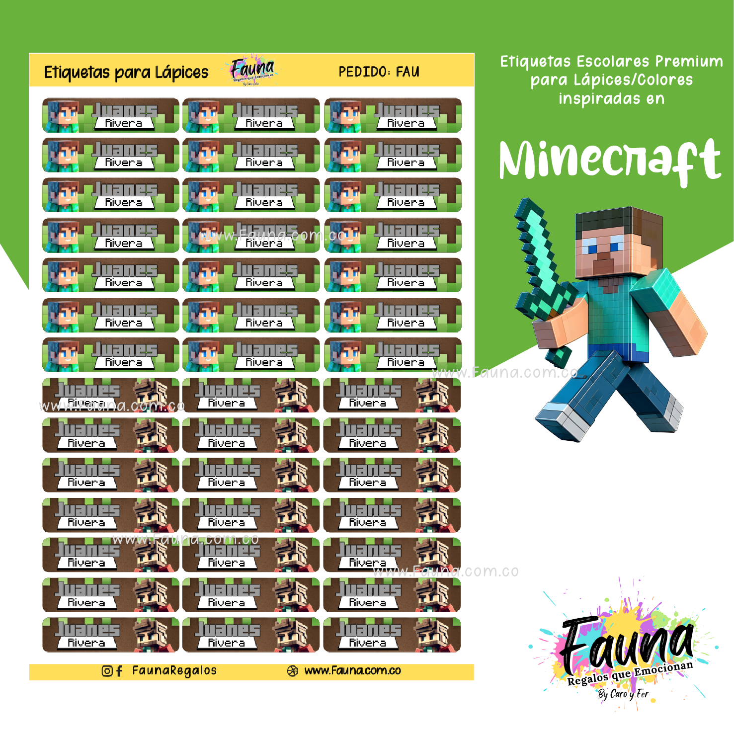 Minecraft 🟩 - Etiquetas Escolares Premium Personalizadas