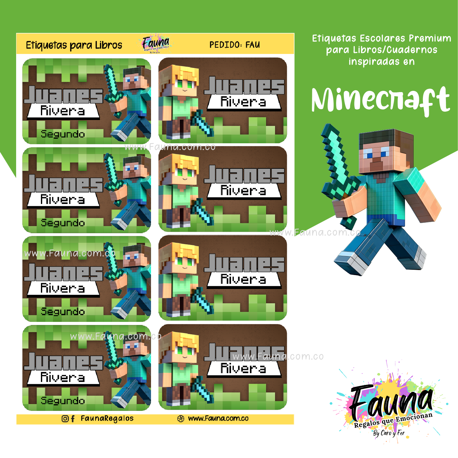 Minecraft 🟩 - Etiquetas Escolares Premium Personalizadas