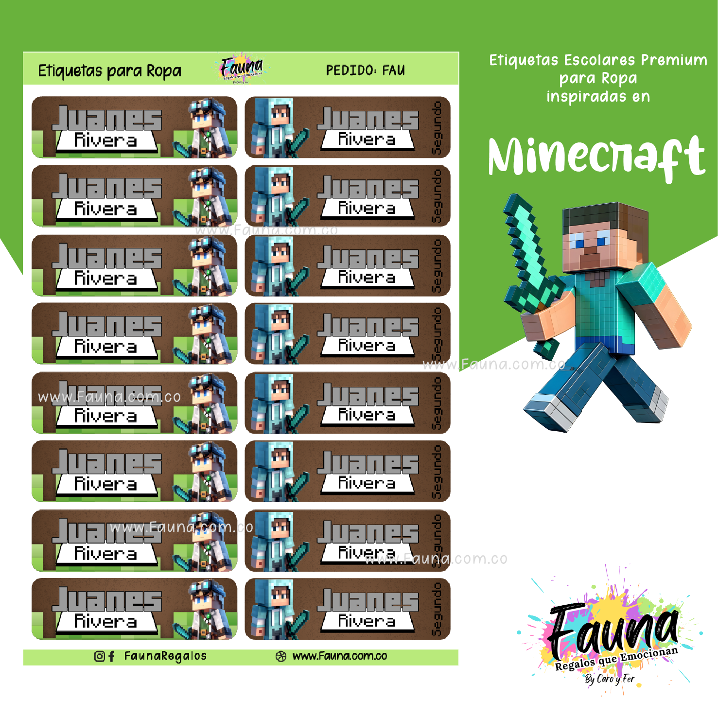 Minecraft 🟩 - Etiquetas Escolares Premium Personalizadas