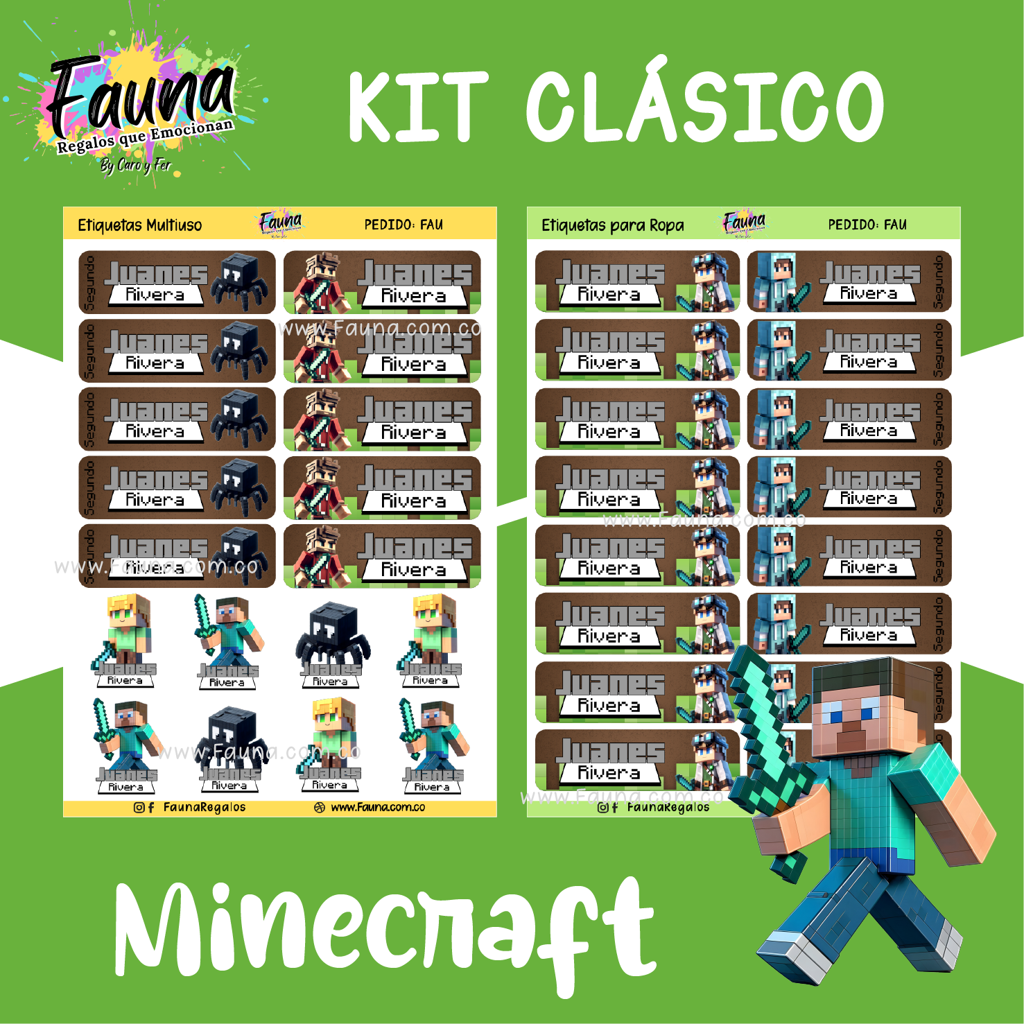 Minecraft 🟩 - Etiquetas Escolares Premium Personalizadas