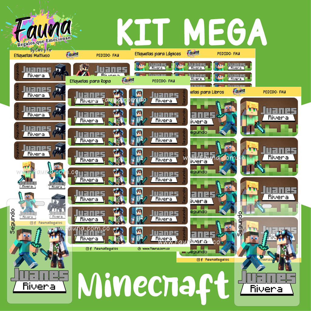 Minecraft 🟩 - Etiquetas Escolares Premium Personalizadas