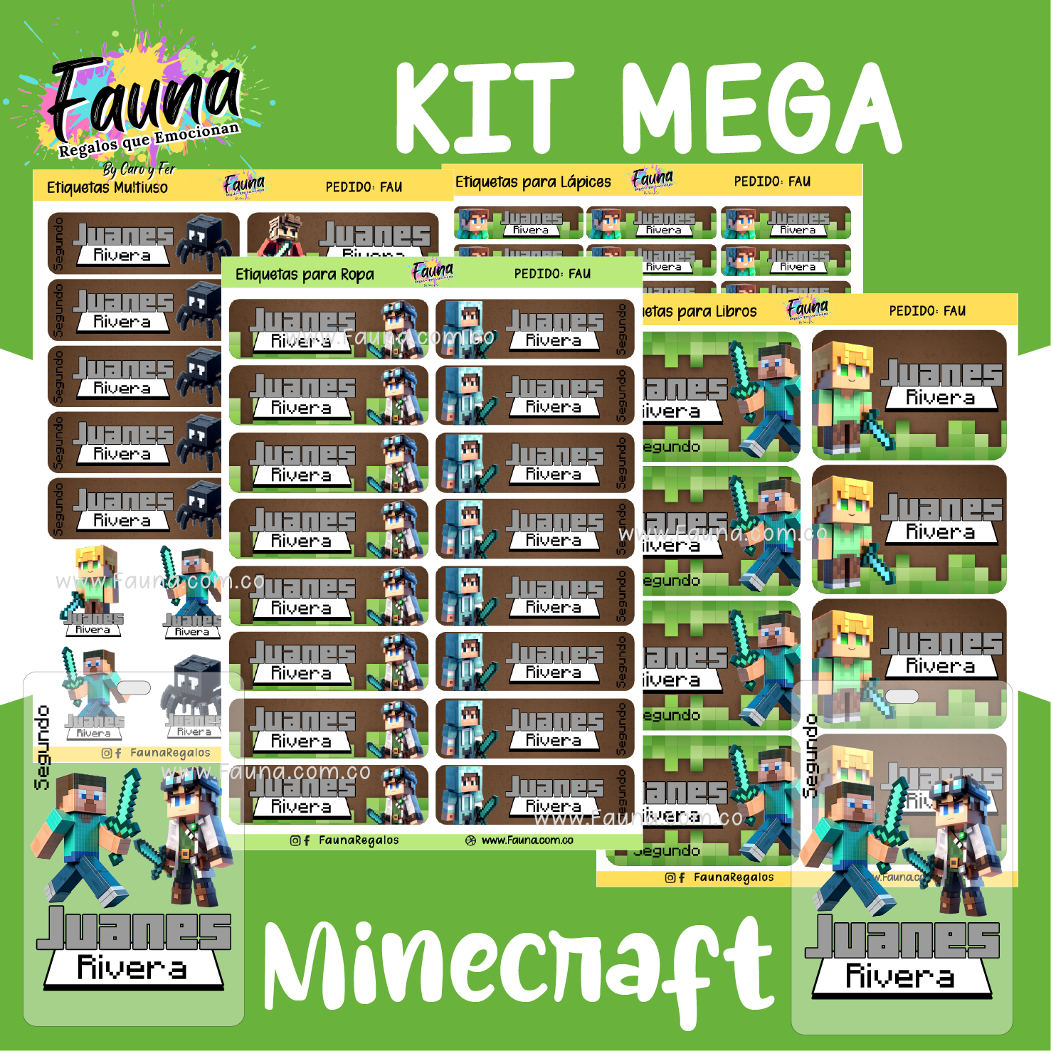 Minecraft 🟩 - Etiquetas Escolares Premium Personalizadas