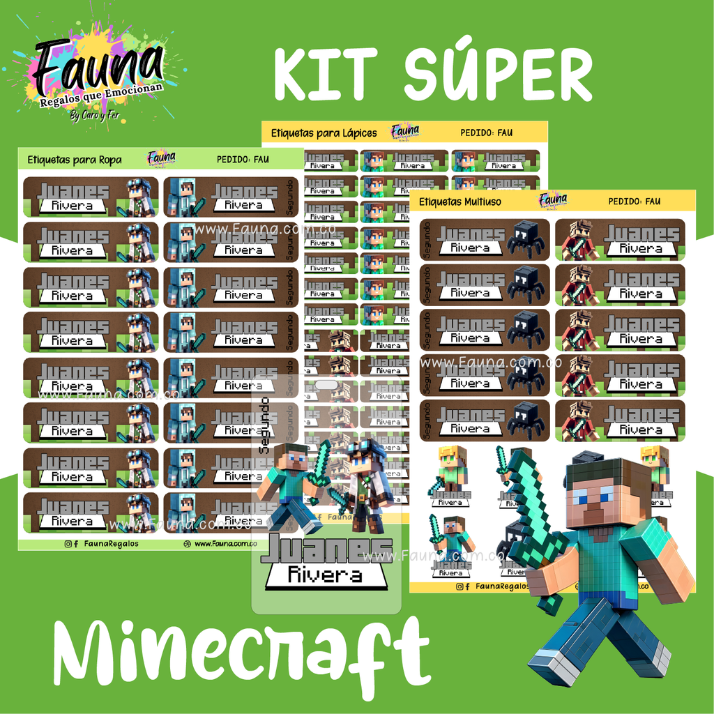Minecraft 🟩 - Etiquetas Escolares Premium Personalizadas