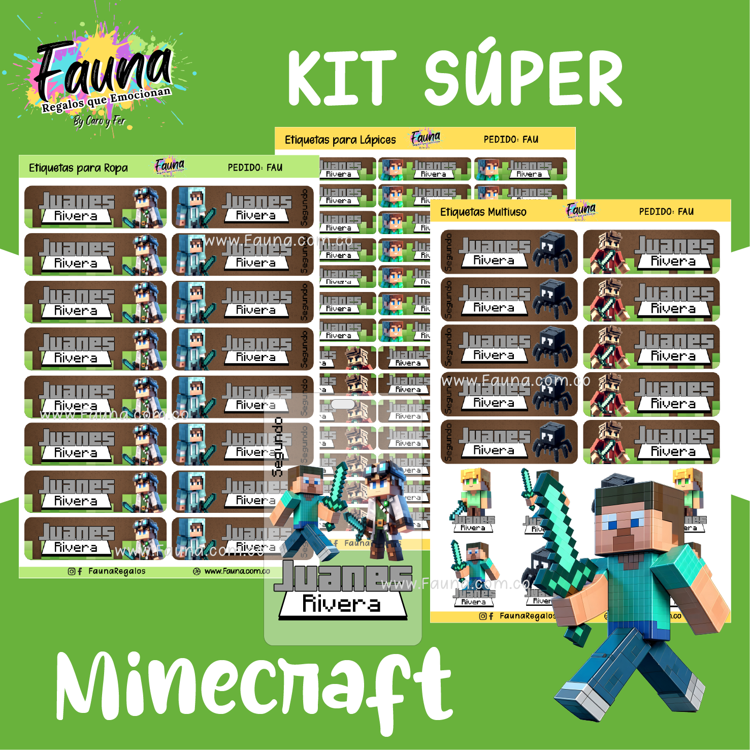 Minecraft 🟩 - Etiquetas Escolares Premium Personalizadas