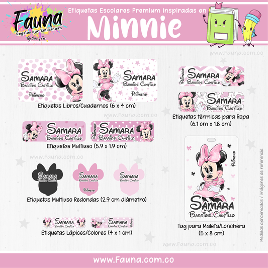 Etiquetas Escolares Premium Personalizadas – Minnie 🎀🐭