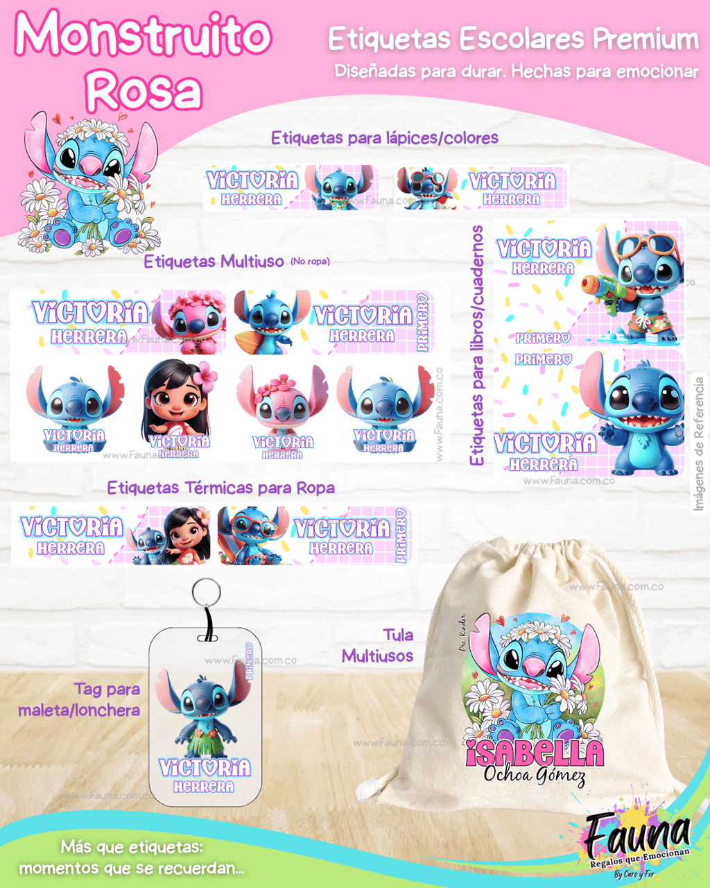 Monstruito Rosa 💖 - Etiquetas Escolares Premium Personalizadas