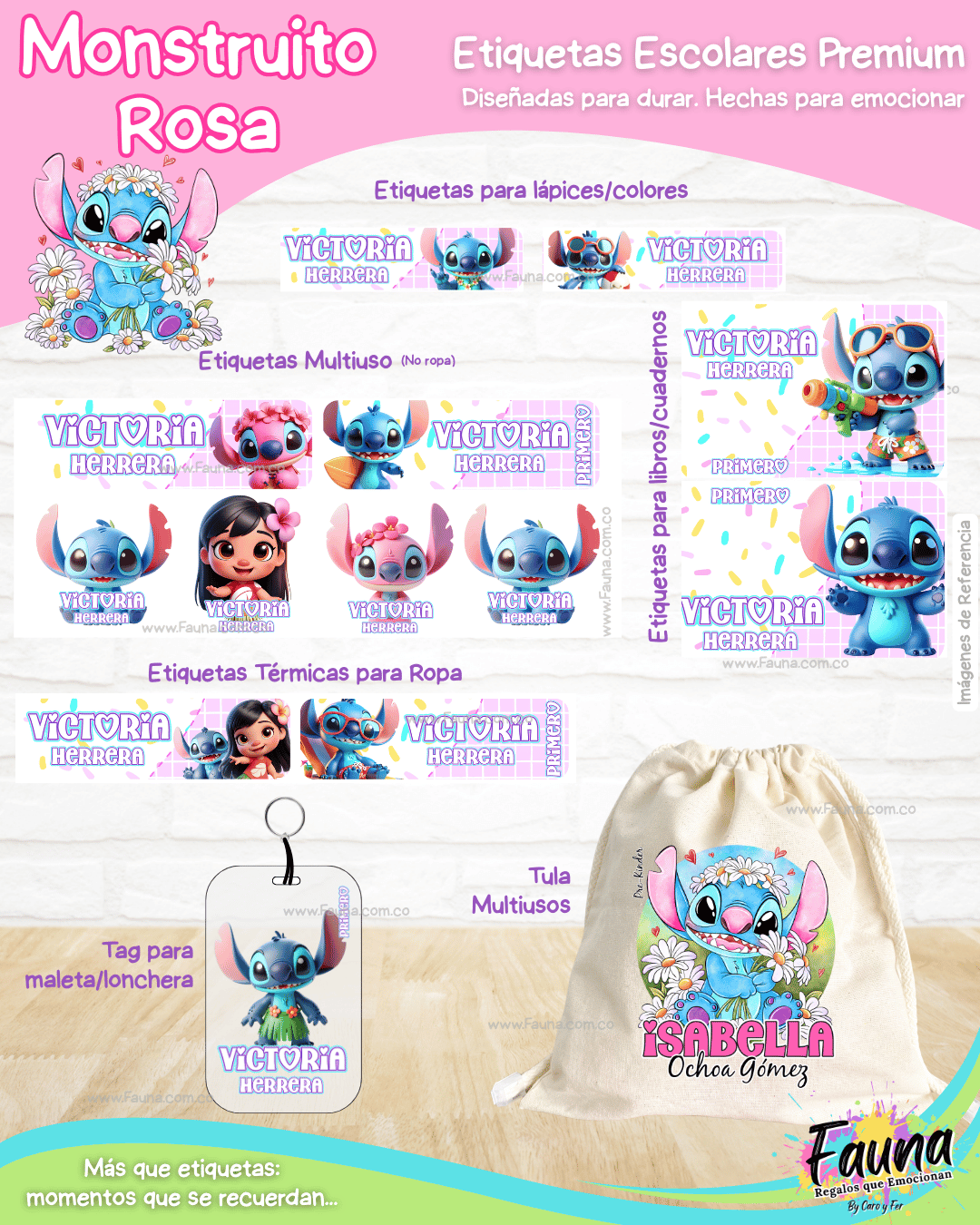 Monstruito Rosa 💖 - Etiquetas Escolares Premium Personalizadas