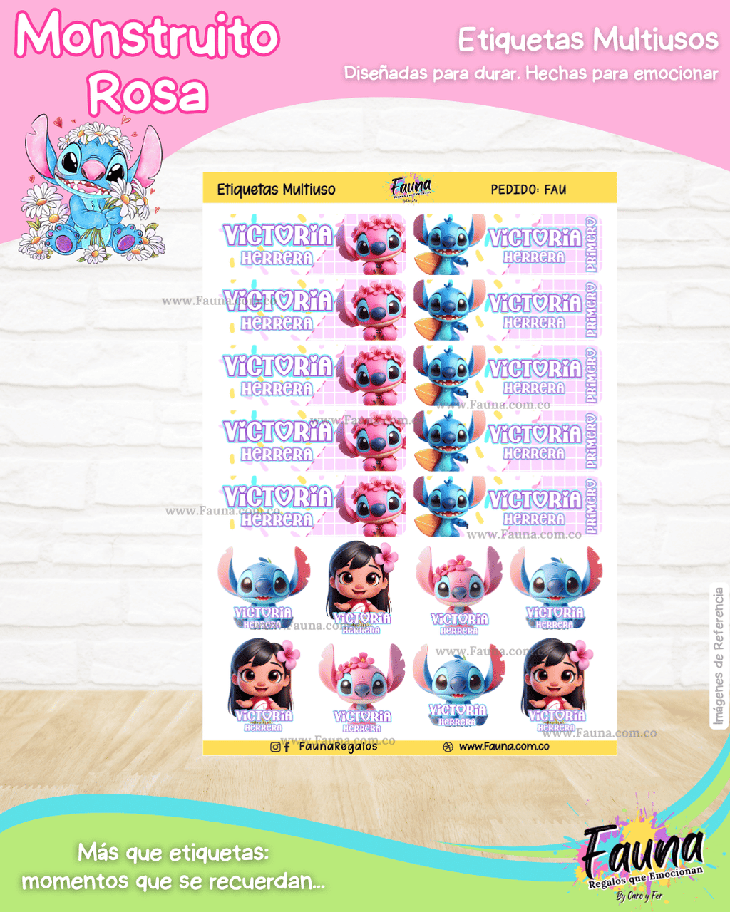 Monstruito Rosa 💖 - Etiquetas Escolares Premium Personalizadas