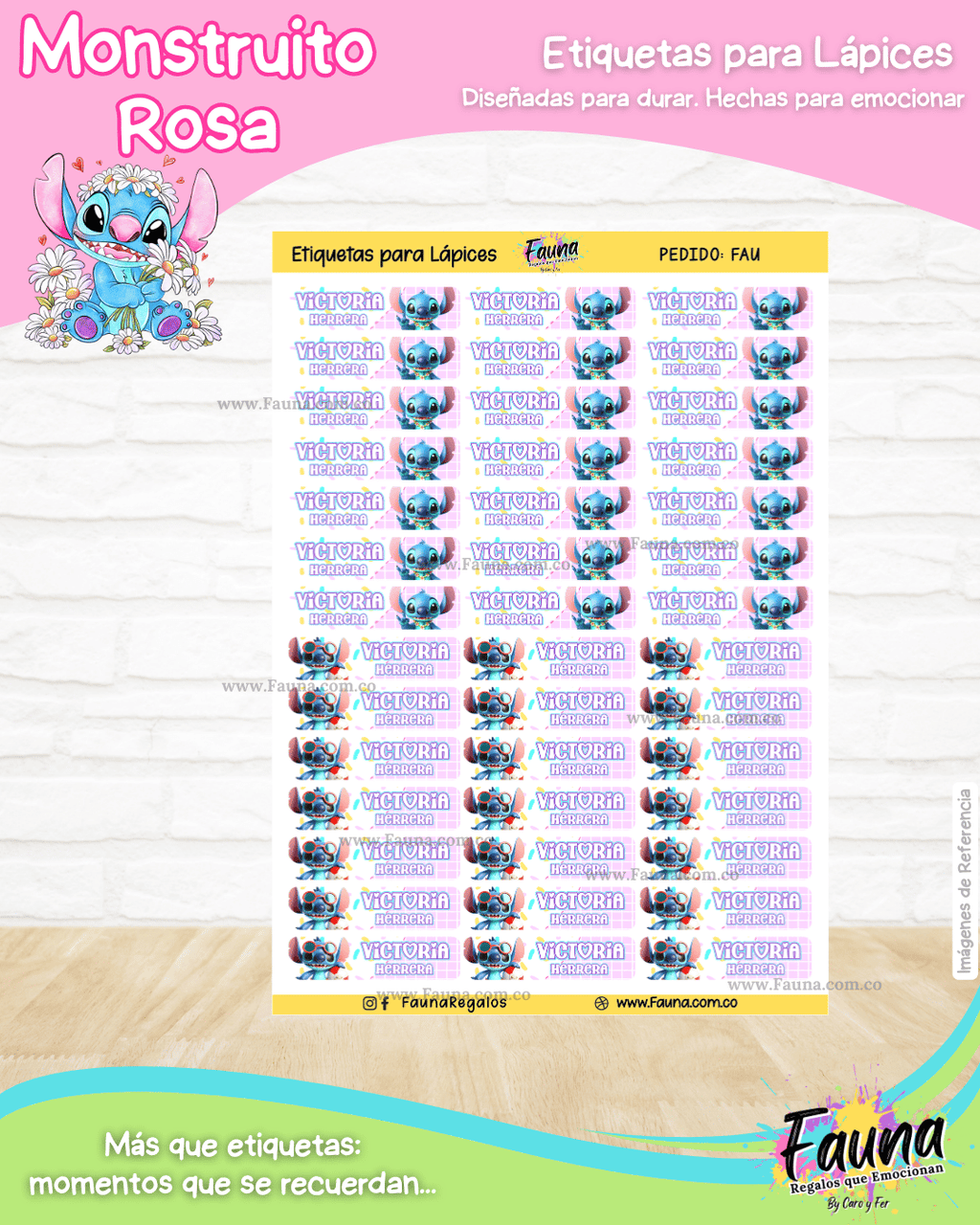 Monstruito Rosa 💖 - Etiquetas Escolares Premium Personalizadas