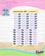 Monstruito Rosa 💖 - Etiquetas Escolares Premium Personalizadas