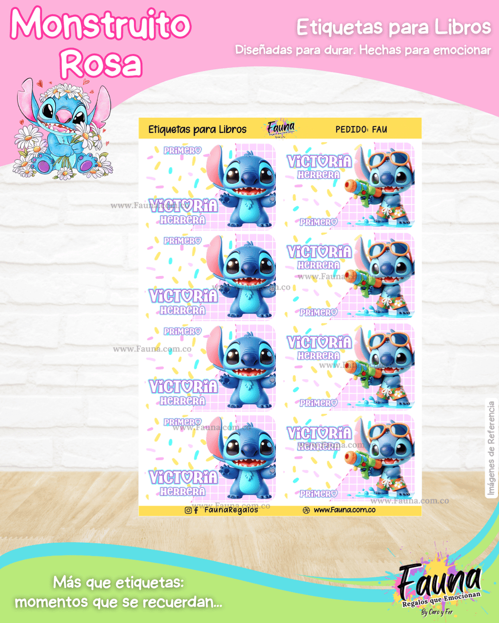 Monstruito Rosa 💖 - Etiquetas Escolares Premium Personalizadas