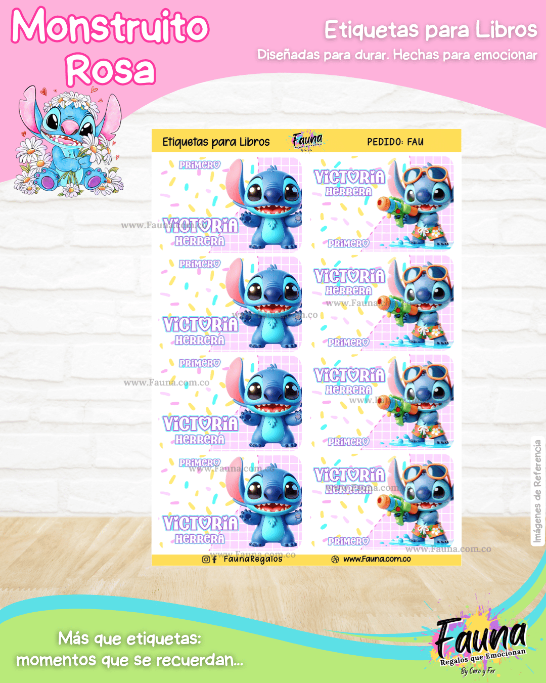 Monstruito Rosa 💖 - Etiquetas Escolares Premium Personalizadas