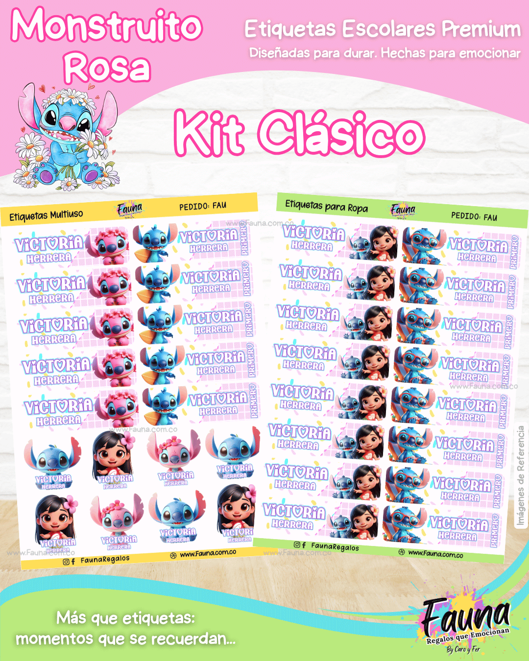 Monstruito Rosa 💖 - Etiquetas Escolares Premium Personalizadas